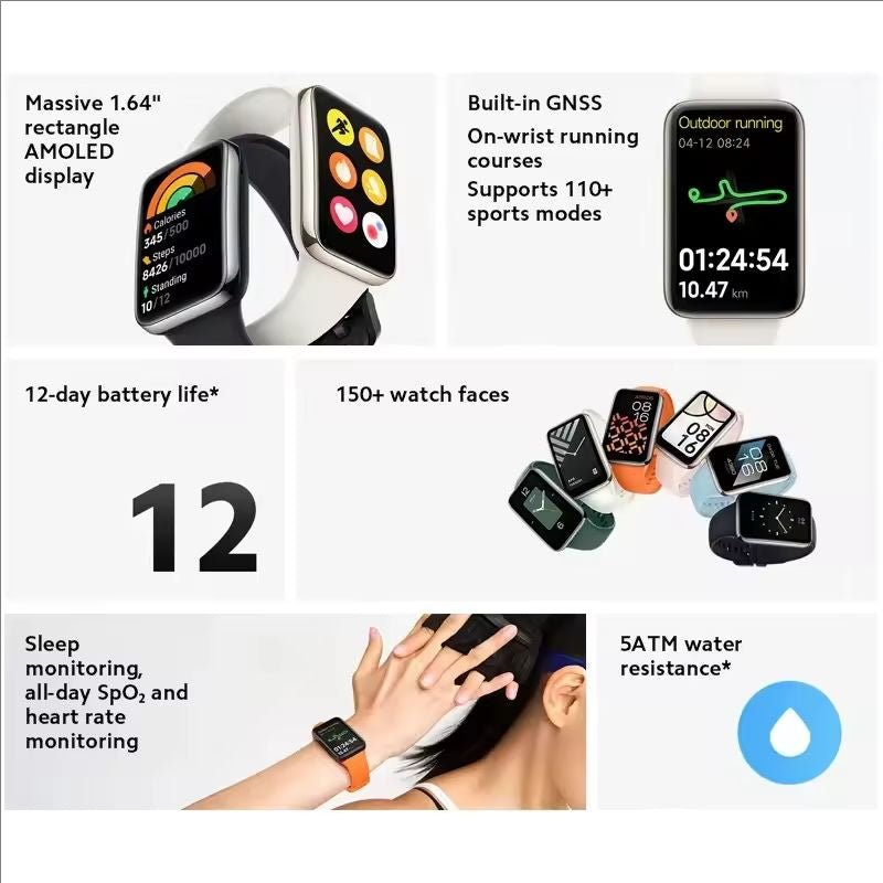 Global Version Xiaomi Band 7 Pro 1.64" AMOLED Display 5ATM Water Resistance SpO₂ and Heart Rate Monitor MI Band 7 Pro - ARRA SPORT