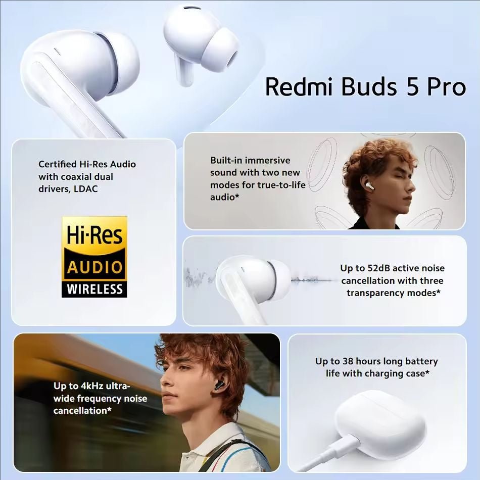 Global version Xiaomi Redmi Buds 5 Pro TWS Bluetooth Earphones Wireless headphones Up to 52dB ANC 38 hours long battery - ARRA SPORT