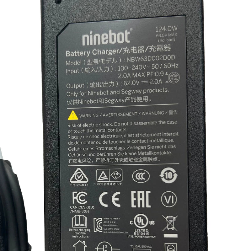 Original Battery Charger for Segway Ninebot Gokart Pro 2 S MAX Smart Self Balance Electric Scooter Parts 124W 63V Adapter - ARRA SPORT
