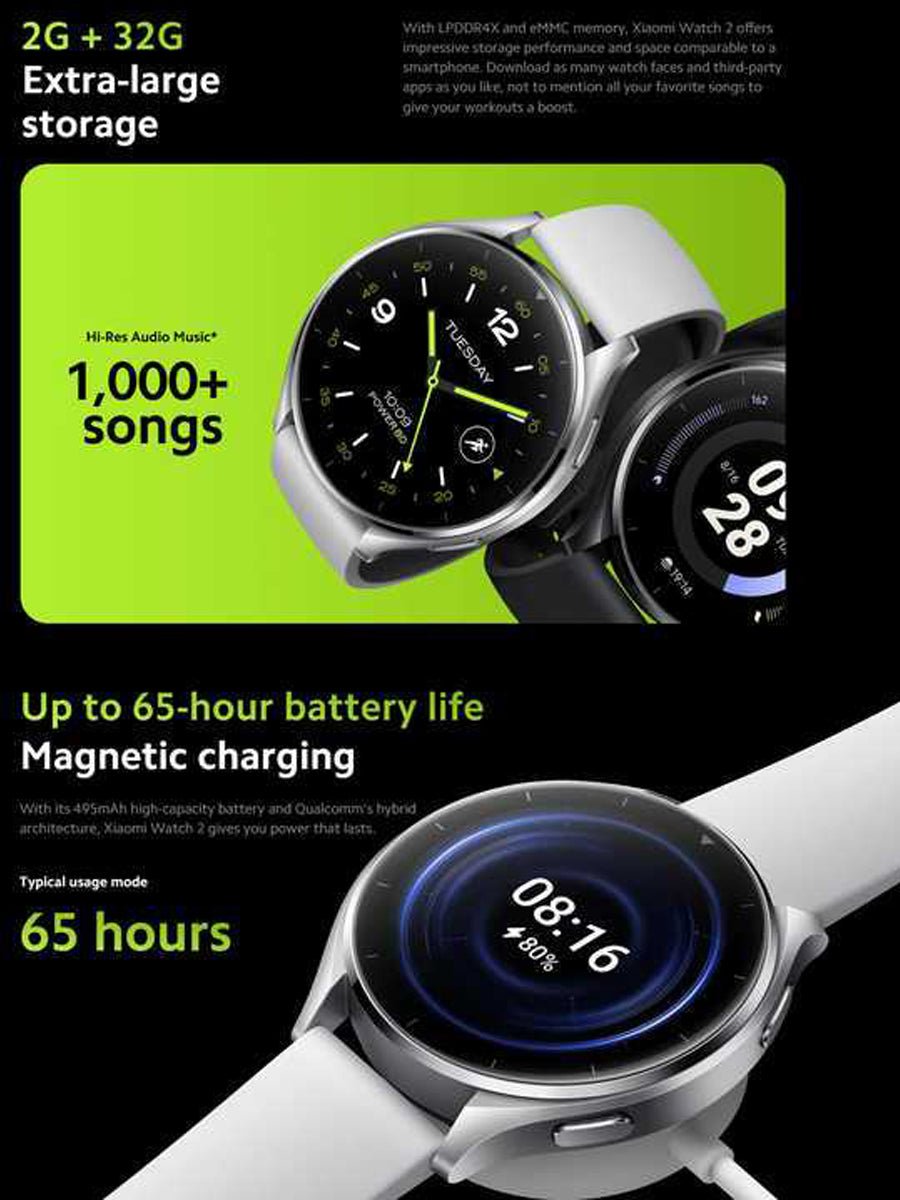 Original Xiaomi Mi Watch 2 Smartwatch 2+32GB 1.43" AMOLED Snapdragon W5+Gen1 BT5.2 Google Wear OS Health Monitor 5ATM 495mAh - ARRA SPORT