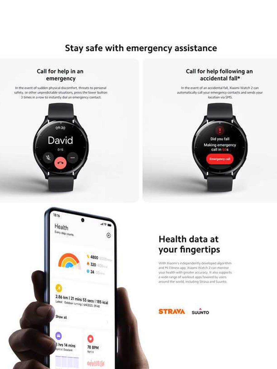 Original Xiaomi Mi Watch 2 Smartwatch 2+32GB 1.43" AMOLED Snapdragon W5+Gen1 BT5.2 Google Wear OS Health Monitor 5ATM 495mAh - ARRA SPORT