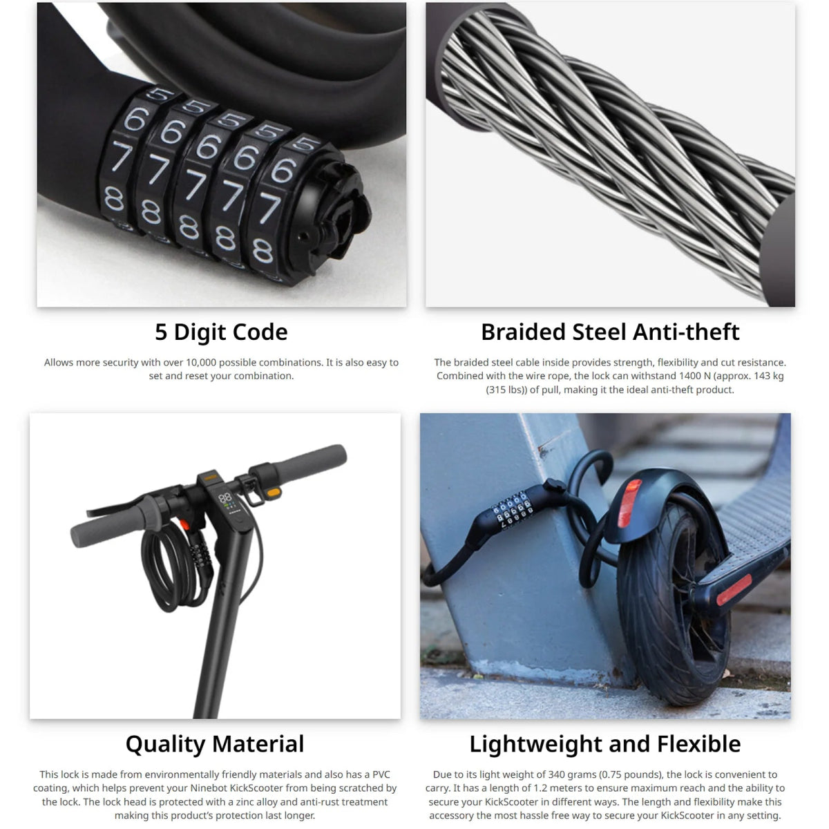Segway Ninebot ZT3 G2 G30 F2 E2 Electric Scooter 5 Digit Code KickScooter Password Lock - ARRA SPORT