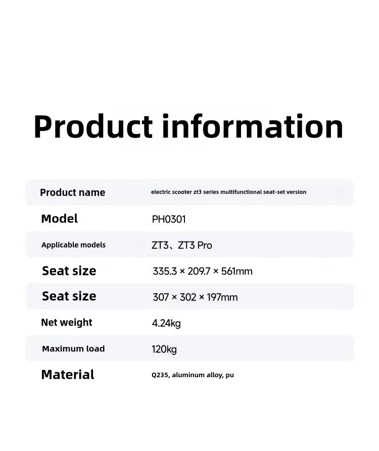 Segway Ninebot ZT3 Pro Electric Scooter ZT3 Multifunctional Seat/Bag - ARRA SPORT