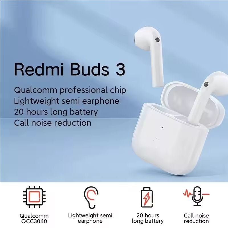Xiaomi Redmi Buds 3 TWS Wireless Bluetooth Earphones Dual Mic QCC 3040 Chip IP54 Waterproof Headphone Noise Cancellation Earbuds - ARRA SPORT