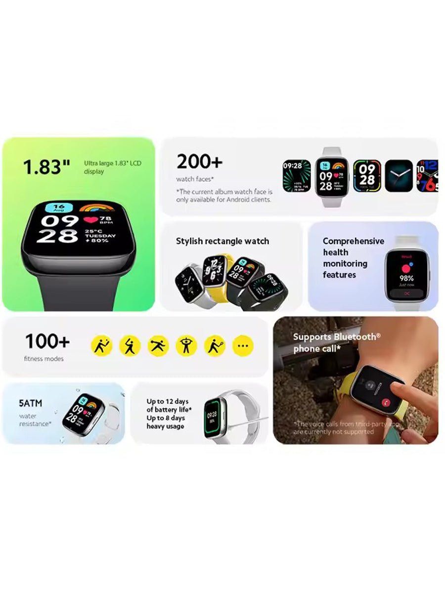 Xiaomi Redmi Watch 3 Active Global Version Smartwatch 1.83'' LCD Display Bluetooth Phone Call 12 Days Battery Blood Oxygen 5ATM - ARRA SPORT