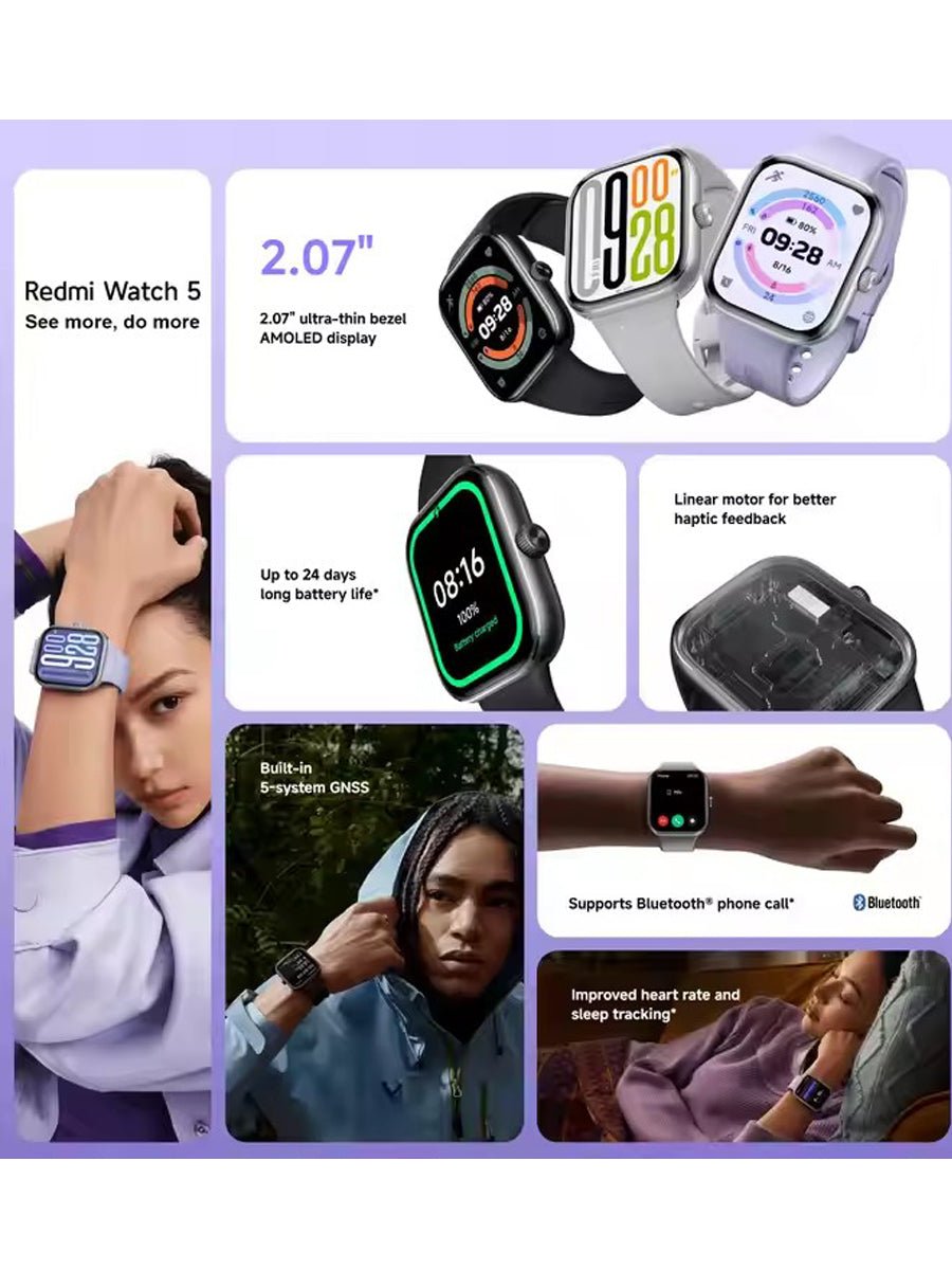 Xiaomi Redmi Watch 5 GPS 2.07" AMOLED 24days battery life Blood oxygen Heart rate Fitness Tracker 5ATM - ARRA SPORT