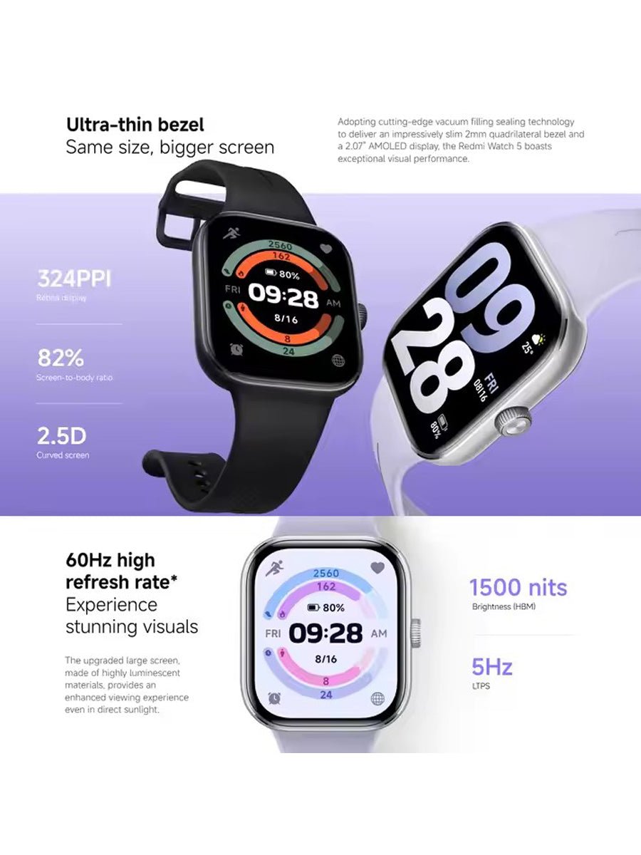Xiaomi Redmi Watch 5 GPS 2.07" AMOLED 24days battery life Blood oxygen Heart rate Fitness Tracker 5ATM - ARRA SPORT