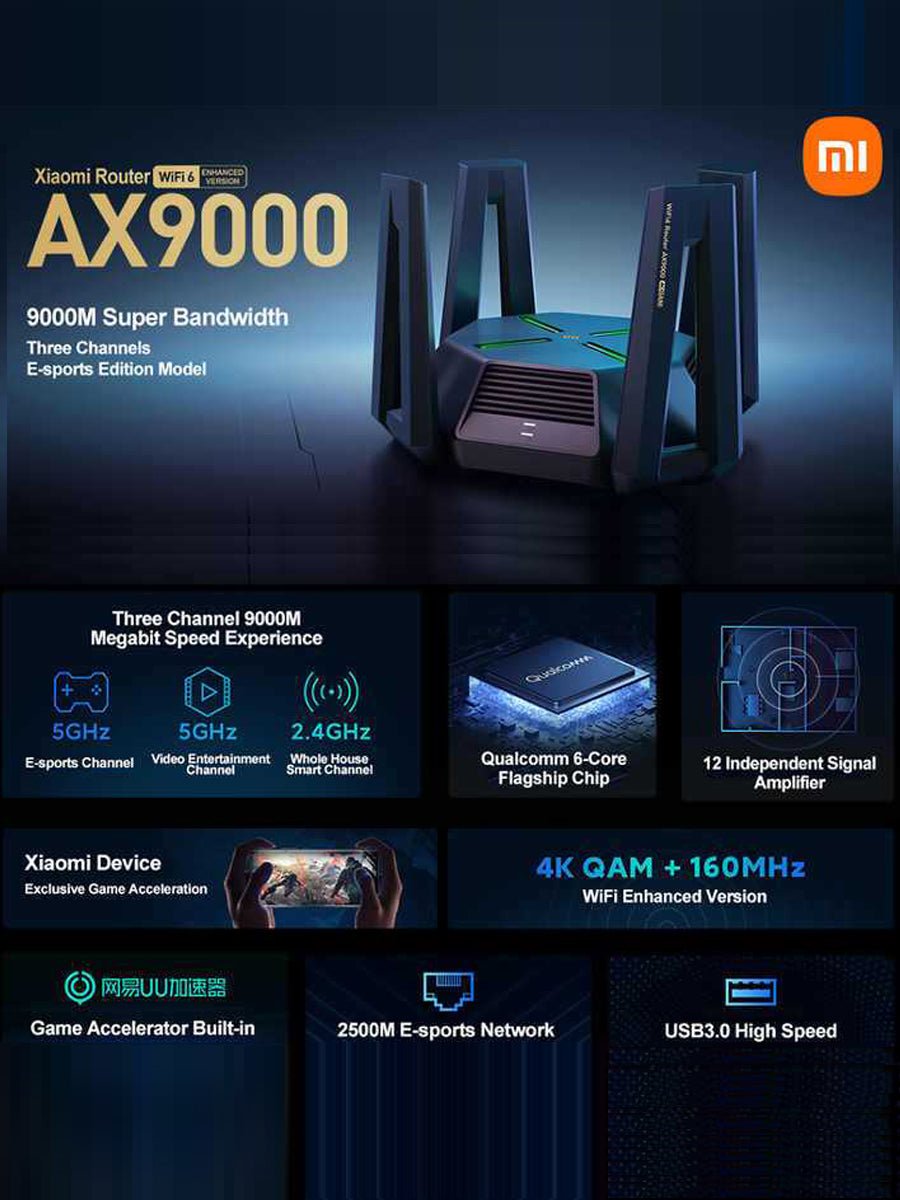 Xiaomi Router AX9000,High - Gain Antennas Router Xiaomi, Router Wifi xiaomi USB3.0 Wireless Mesh Network - ARRA SPORT